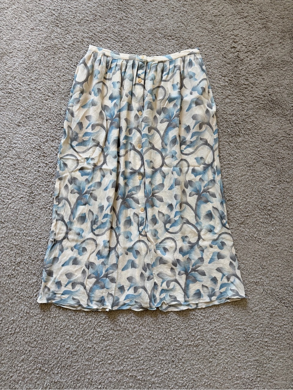 VTG ~ 1980s ~ Blue Floral Button Front Midi Skirt ~ Sheer ~ Summer ~ Size S